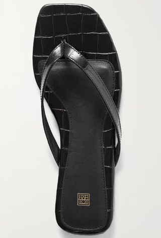 Toteme + Croc-Effect Leather Flip Flops