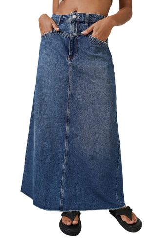 Free People + Come as You Are Fray Hem Denim Maxi Skirt