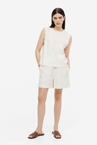 H&M + Fringe-Trimmed Silk Shorts
