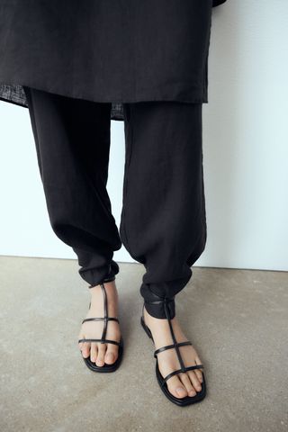 Zara + Flat Leather Sandals