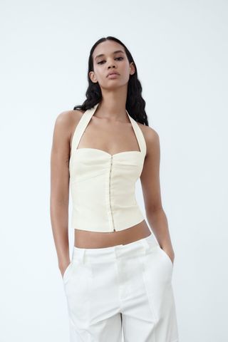 Zara + Stretchy Linen Blend Top