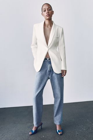 Zara + Belted Tuxedo Jacket