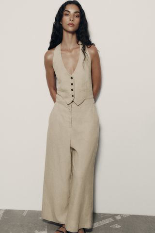 Zara + Sleeveless Linen Blend Jump