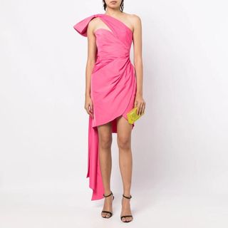Marchesa Notte + Taffeta Mini Dress in Pink