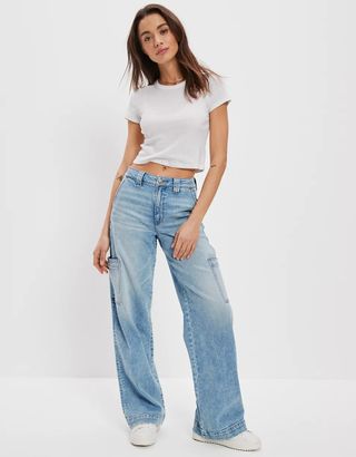 AE X The Summer I Turned Pretty + Dreamy Drape Stretch Super High-Waisted Cargo Baggy Wide-Leg Jean