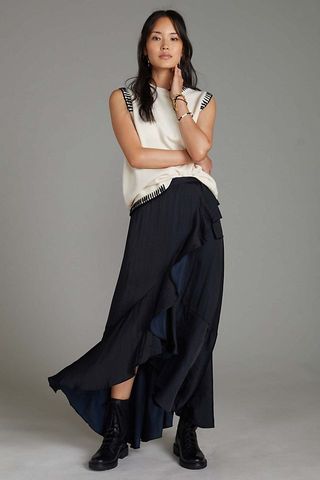 Maeve + Ruffled Wrap Maxi Skirt