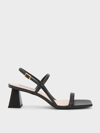 Charles & Keith + Black Square-Toe Strappy Sandals