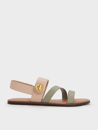 Charles & Keith + Nude Two-Tone Asymmetric Strappy Sandals