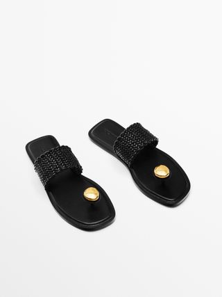 Massimo Dutti + Braided Sandals With Rhinestone Toe Divider