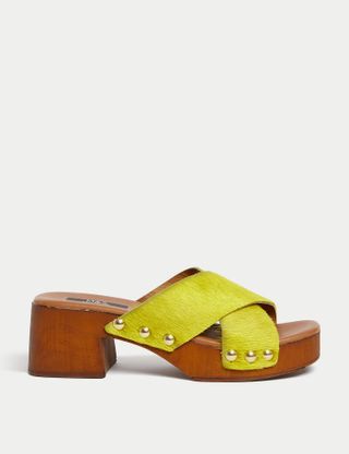 M&S Collection + Studded Block Heel Open Toe Clogs