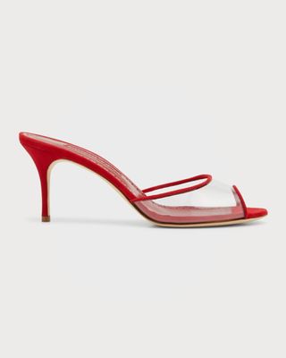 Manolo Blahnik + Jadifa Clear Stiletto Mule Sandals