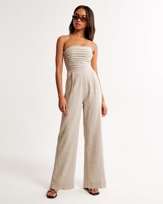Abercrombie & Fitch + Emerson Ruched Strapless Jumpsuit
