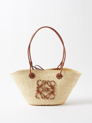 Loewe + Anagram Small Leather-Trimmed Woven Basket Bag