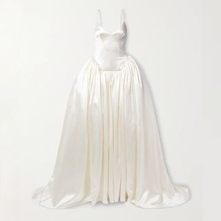Danielle Frankel + Nina Pleated Wool and Silk-Blend Satin Gown