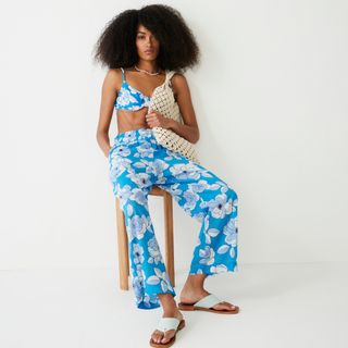 J.Crew + Relaxed Beach Pant in Blue Peony
