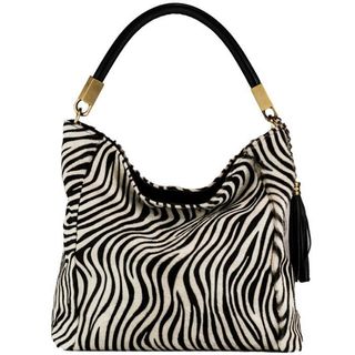 Wolf and Badger + Zebra Print Large Hair on Leather Tassel Grab Bag