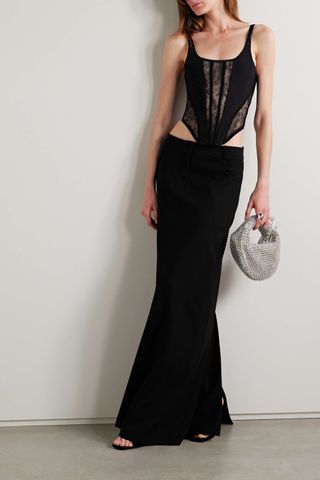 I.D. Sarrieri + Maud Cropped Lace, Stretch-Jersey and Mesh Bustier Top