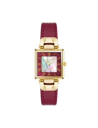 Anne Klein + Consider It Solar Square Leather Strap Watch in Red