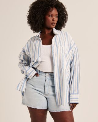 Abercrombie + Oversized Linen-Blend Shirt