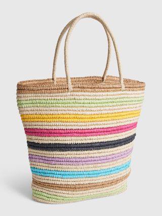 Gap + Rainbow Stripe Straw Tote Bag