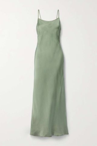 Anine Bing + Chloe Silk-Satin Maxi Dress in Army Green
