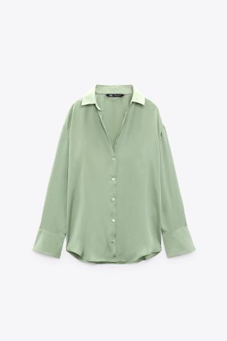 Zara + Satin Shirt in Light Khaki