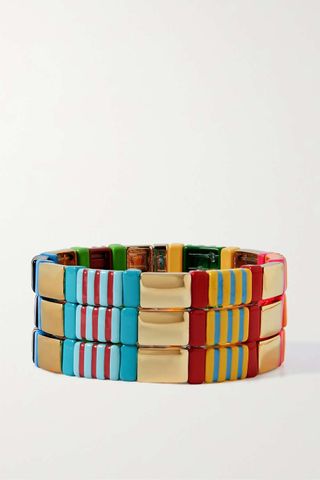 Roxanne Assoulin + A Walk in the Park Set of Three Gold-Tone and Enamel Bracelets