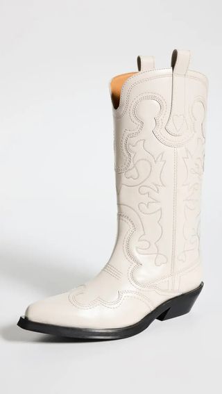 Ganni + Mid Shaft Embroidered Western Boots