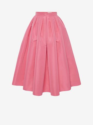 Alexander McQueen + Gathered Midi Skirt in Sugar Pink