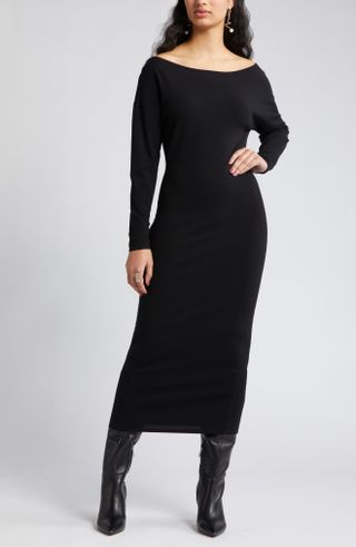 Open Edit + Off-the-Shoulder Long-Sleeve Maxi Dress