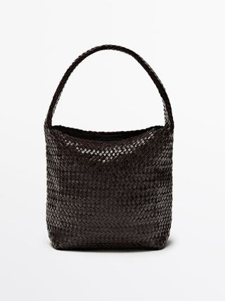Zara + Woven Nappa Leather Bucket Bag