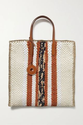 Loro Piana + Blossom Leather-Trimmed Striped Wool and Silk-Blend Tote