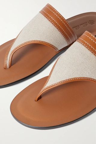 Loro Piana + Tiki Leather-Trimmed Cotton and Linen-Blend Canvas Flip Flops