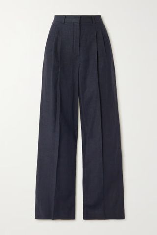 Loro Piana + Nyack Pleated Linen and Wool-Blend Wide-Leg Pants in Navy