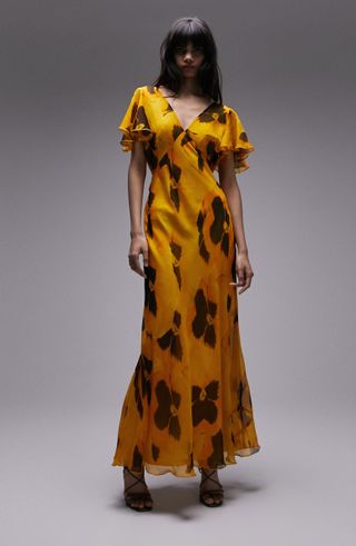 Topshop + Floral Flutter Sleeve Maxi Dress