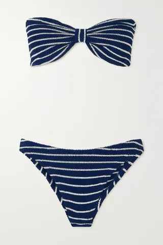 Hunza G + Jean Twist-Front Striped Seersucker Bandeau Bikini