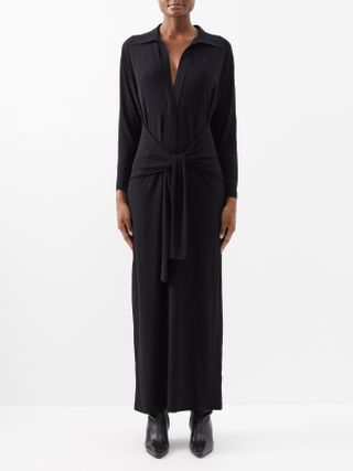 Norma Kamali + Tie-Front Stretch-Jersey Maxi Dress