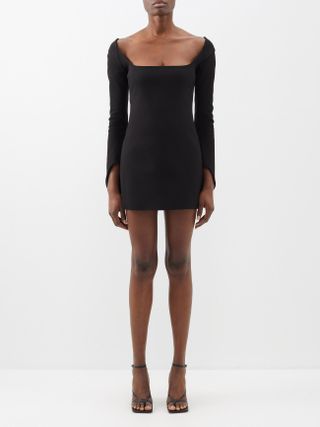 Khaite + Tate Square-Neck Stretch-Knit Mini Dress