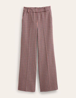Boden + Wide Leg Flared Check Trousers