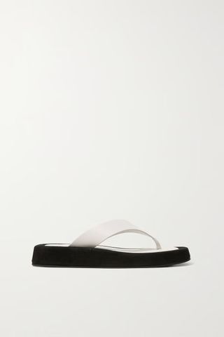 The Row + Ginza Two-Tone Leather and Suede Platform Flip Flops