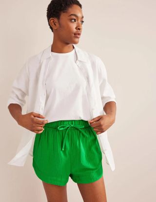 Boden + Tie Waist Cheesecloth Shorts
