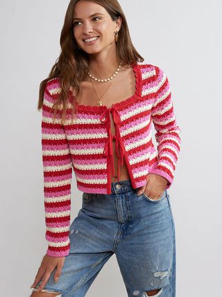 Kitri + Dionne Pink Stripe Knit Cardigan