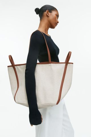 Arket + Leather-Detailed Canvas Tote