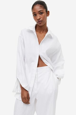 H&M + Lace-Back Linen-Blend Shirt