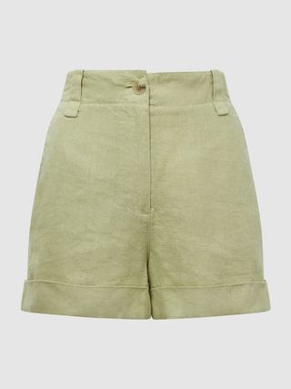 Reiss + Demi Linen High Rise Garment Dyed Shorts