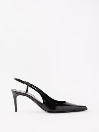 Saint Laurent + Vendome 70 Point-Toe Patent-Leather Sandals