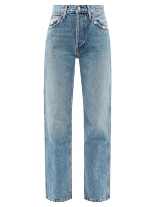Re/Done + Distressed High-Rise Straight-Leg Jeans