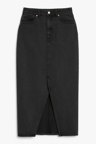 Monki + Black Midi Denim Skirt