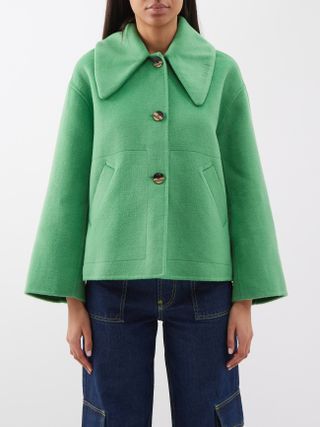 Ganni + Oversized-Collar Recycled Wool-Blend Felt Jacket