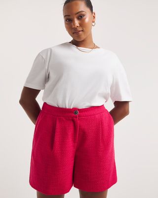 Simply Be + Pink Tailored Boucle Shorts